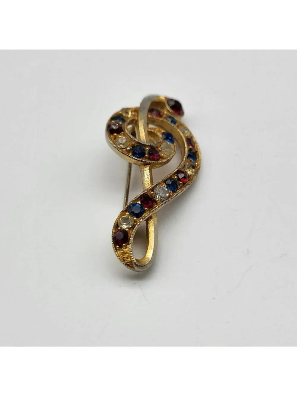 Rafaelian Vintage Signed Rhinestone Music Note Brooch Pin